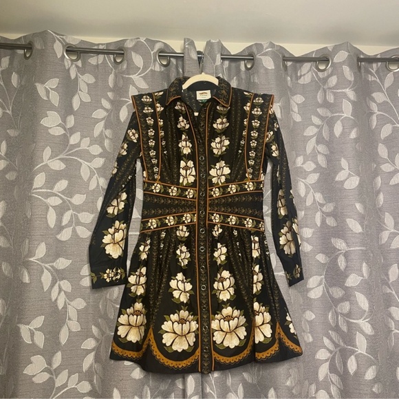 FARM Rio Black Embroidered Flowers Long Sleeve Organic Cotton Mini Dress - Picture 3 of 8